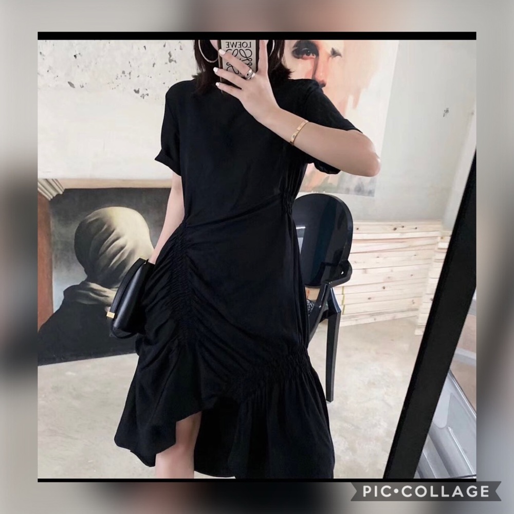 Black Asymmetrical Short sleeve dress